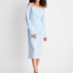 Future collective light blue off the shoulder midi dress